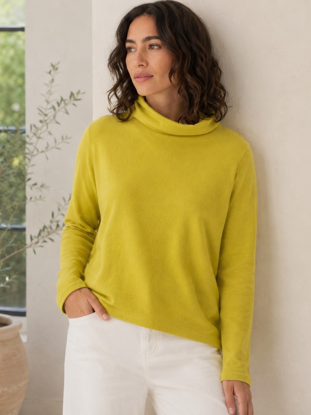 EILEEN FISHER Organic Cotton French Terry Funnel Neck Top